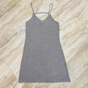 Topshop super cute gray spaghetti strap v neck midi fitted summer dress